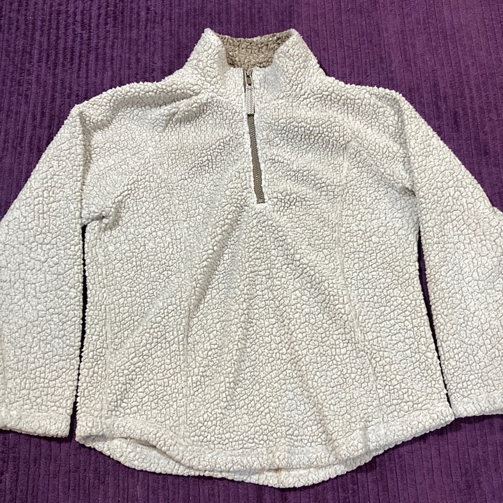 White Cream Quarter-Zip Sweatshirt with Mock Neck